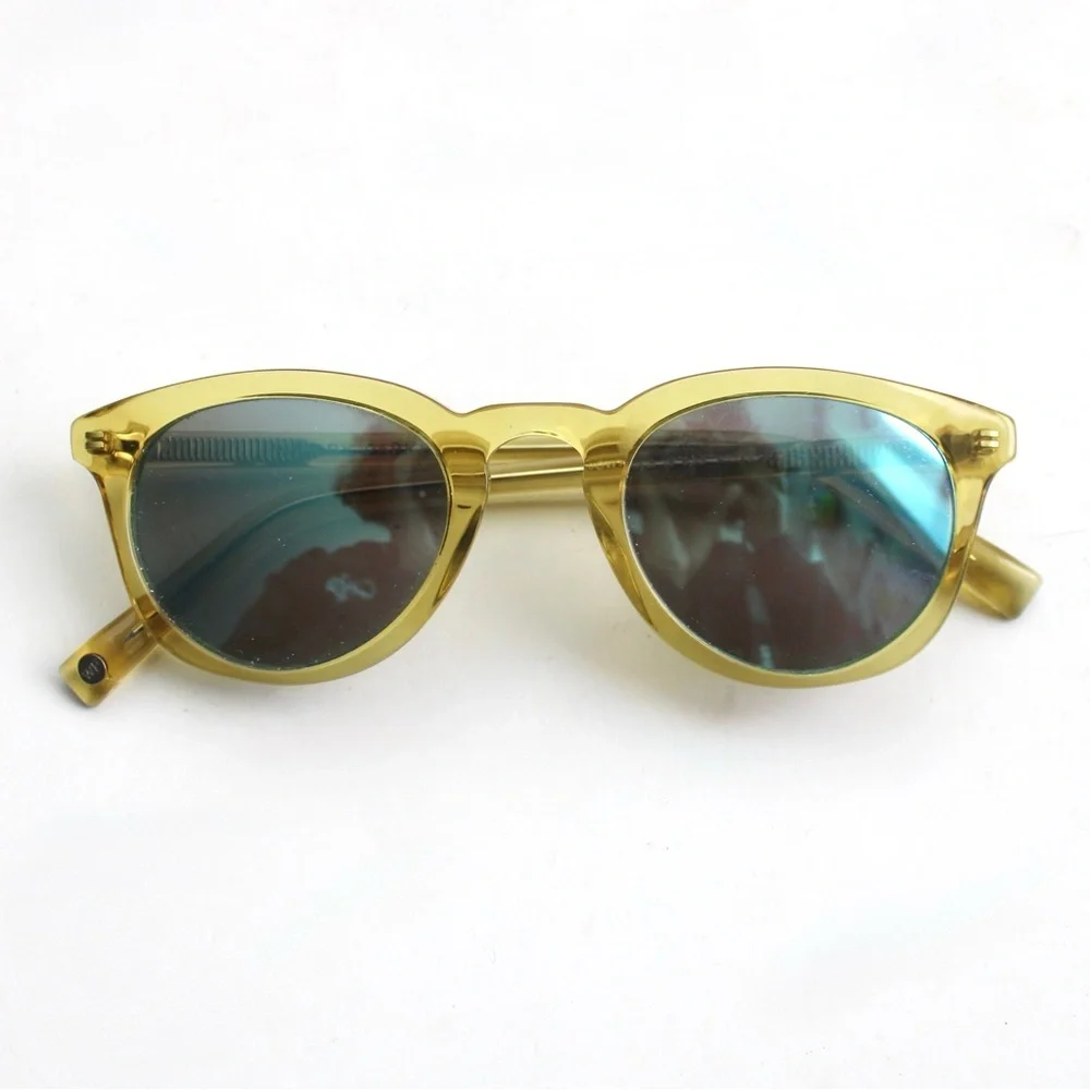 Warby Parker Downing 16 933 in Lemon Yellow with Blue Lenses Sunglasses Unisex - Picture 3 of 6